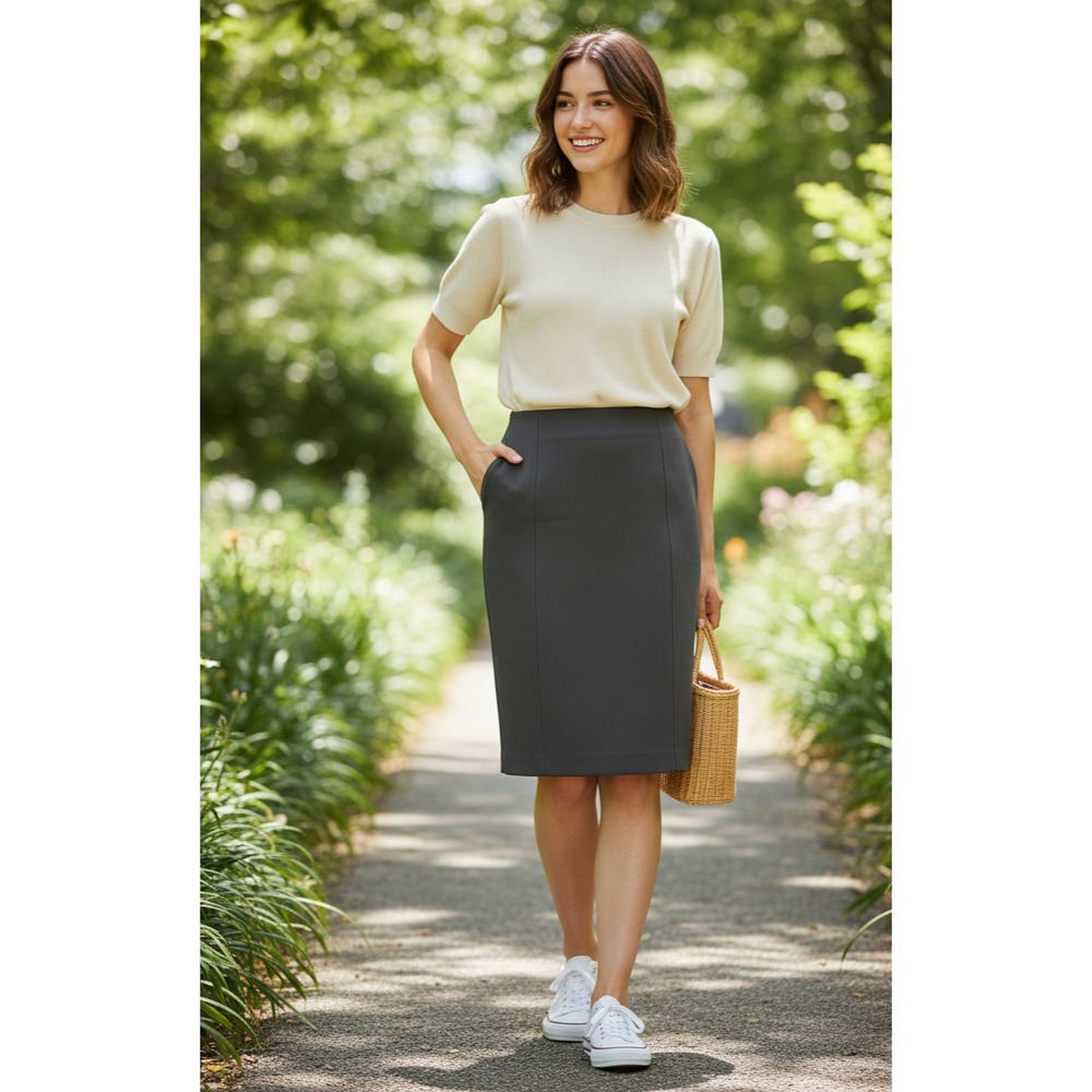 Halogen Pencil & Straight Skirt Womens 12 Gray‎ Stretch Lined Back Zip Business